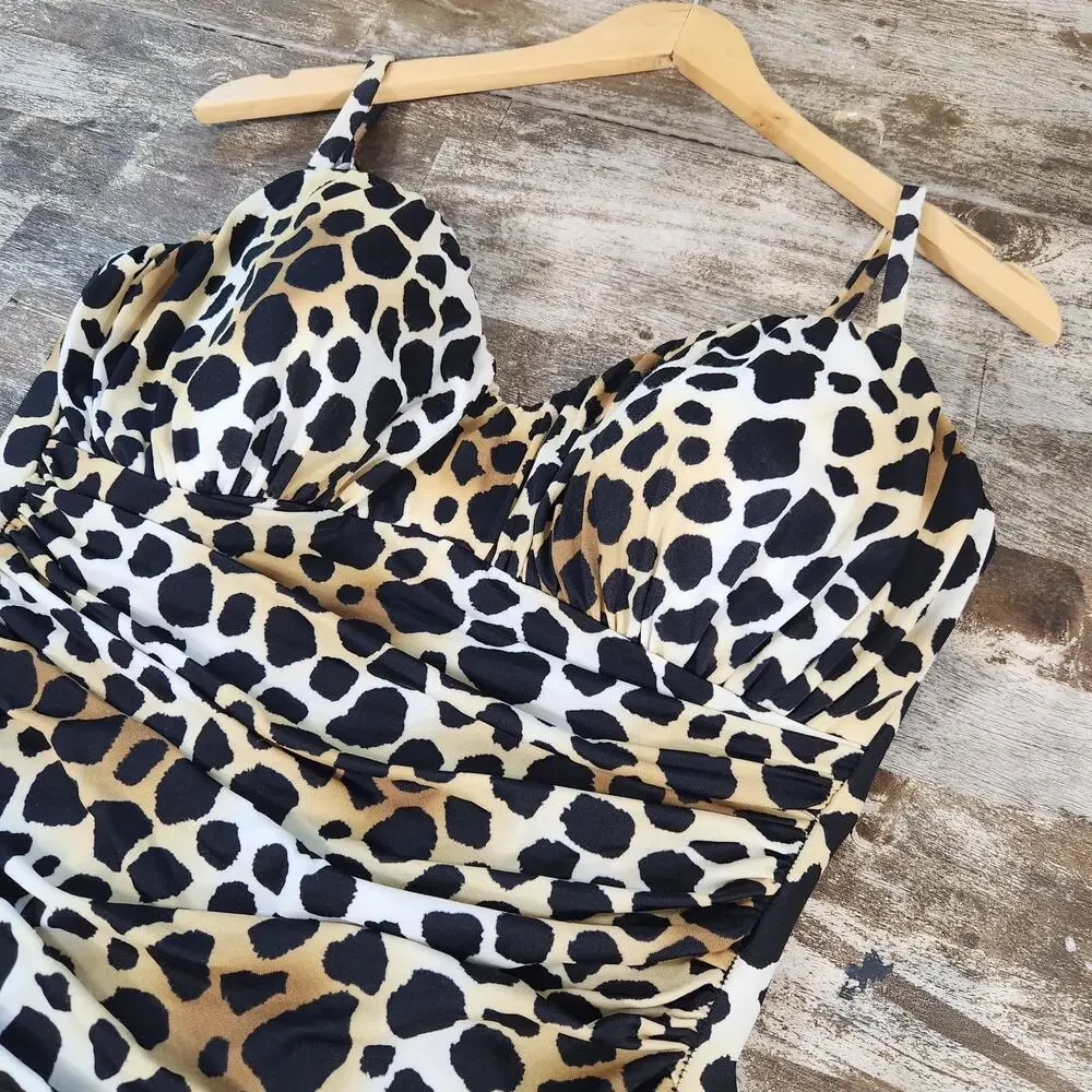 MIRACLESUIT One-Piece Swimsuit 14 Animal Cheetah Print Ruched Tummy Control